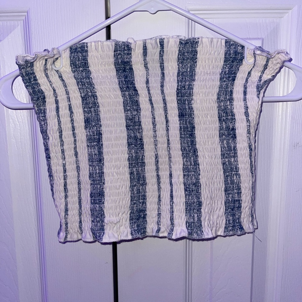 Blue and white striped tube top
